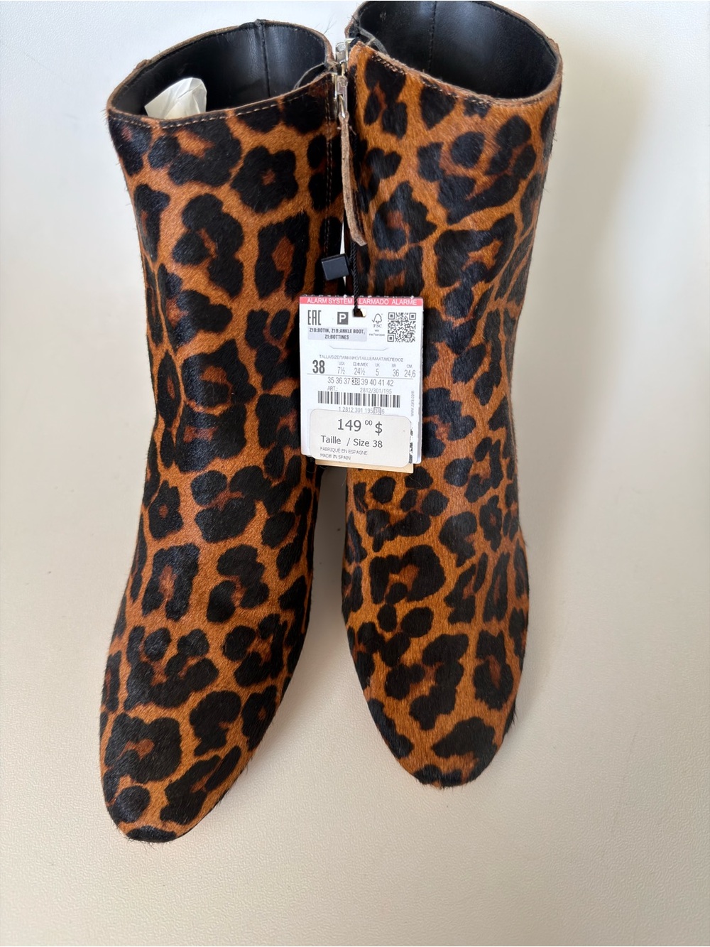 Zara leather Leopard Print Ankle Boots - Brown/Black